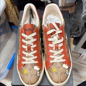 Coach Brown & Rust Leather Peanuts Low-Top Sneakers
